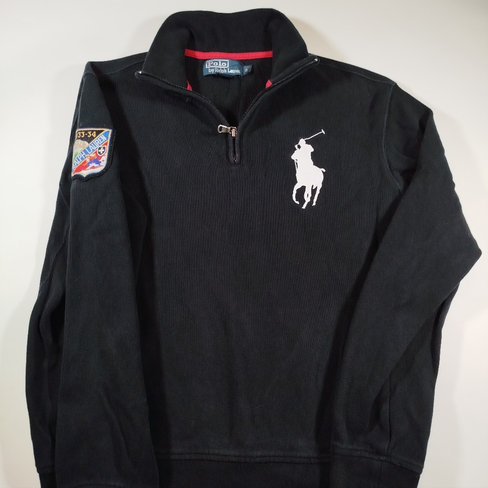 Vintage ski patch Polo Ralph Lauren Black Quarter-Zip Pullover